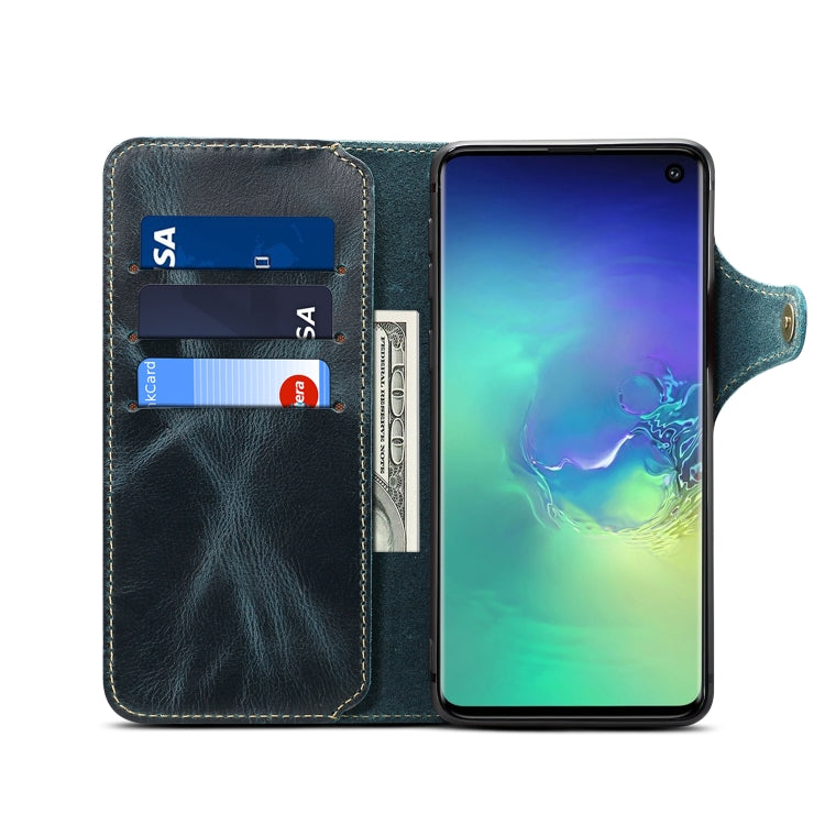 For Galaxy S10e Denior Oil Wax Cowhide Magnetic Button Horizontal Flip Leather Case with Card Slots & Wallet(Dark Blue) - Galaxy Phone Cases by Denior | Online Shopping UK | buy2fix