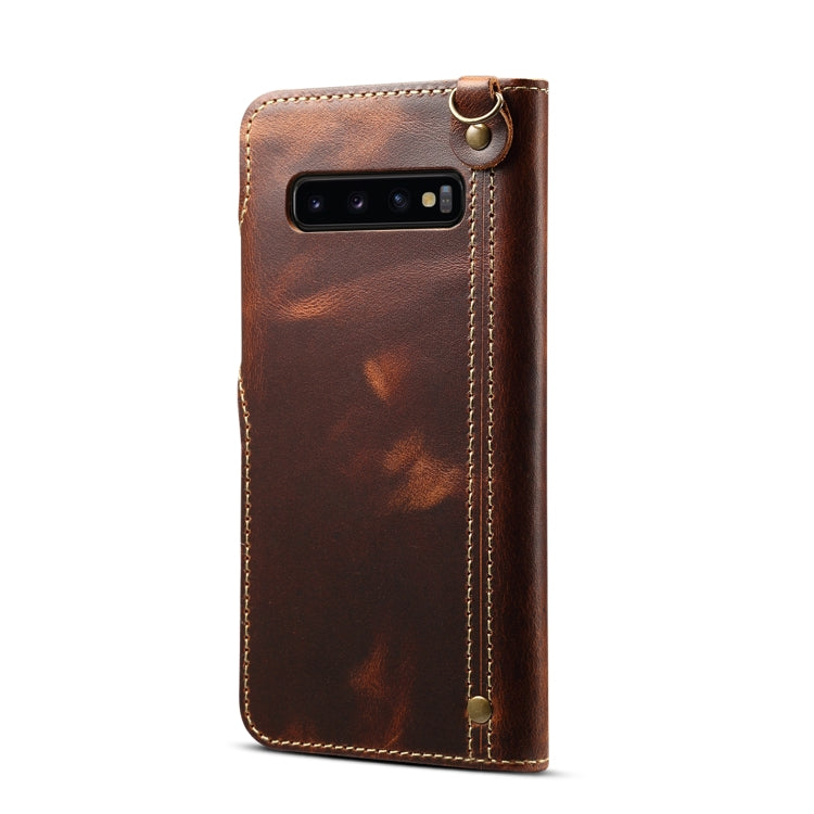 For Galaxy S10e Denior Oil Wax Cowhide Magnetic Button Horizontal Flip Leather Case with Card Slots & Wallet(Brown) - Galaxy Phone Cases by Denior | Online Shopping UK | buy2fix