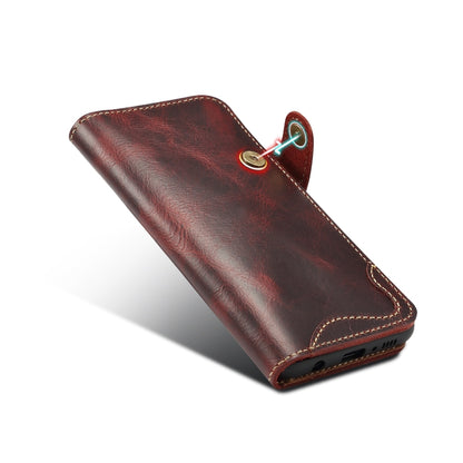 For Galaxy S10e Denior Oil Wax Cowhide Magnetic Button Horizontal Flip Leather Case with Card Slots & Wallet(Dark Red) - Galaxy Phone Cases by Denior | Online Shopping UK | buy2fix