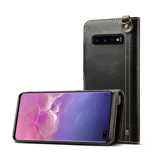For Galaxy S10 Plus Denior Oil Wax Cowhide Magnetic Button Horizontal Flip Leather Case with Card Slots & Wallet(Black) - Galaxy Phone Cases by Denior | Online Shopping UK | buy2fix
