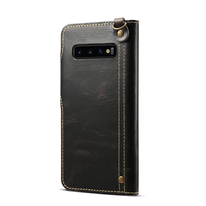 For Galaxy S10 Plus Denior Oil Wax Cowhide Magnetic Button Horizontal Flip Leather Case with Card Slots & Wallet(Black) - Galaxy Phone Cases by Denior | Online Shopping UK | buy2fix