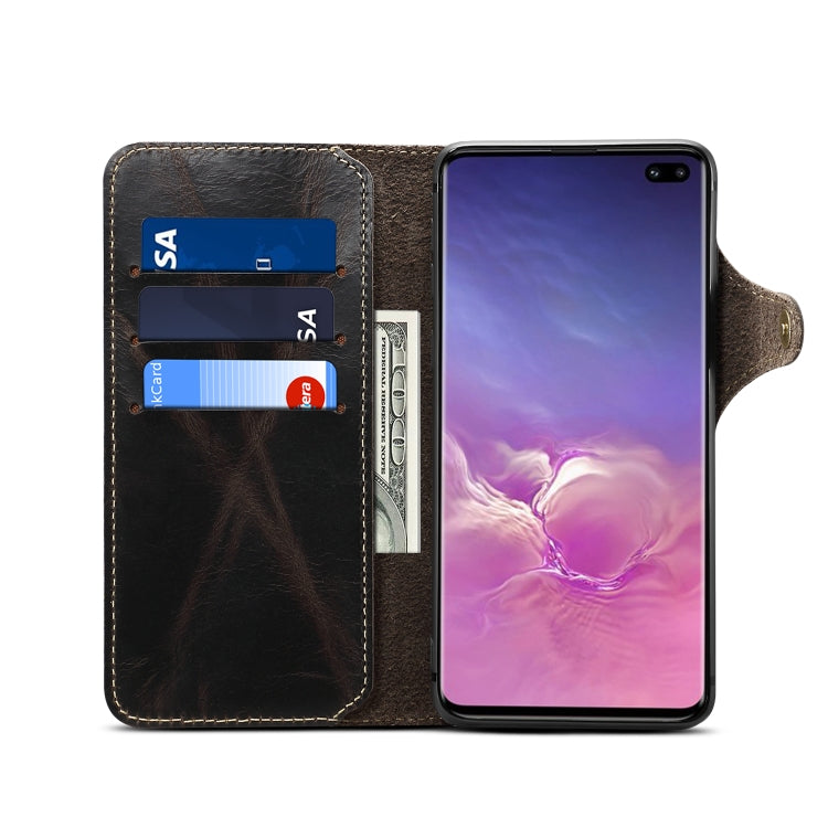 For Galaxy S10 Plus Denior Oil Wax Cowhide Magnetic Button Horizontal Flip Leather Case with Card Slots & Wallet(Black) - Galaxy Phone Cases by Denior | Online Shopping UK | buy2fix
