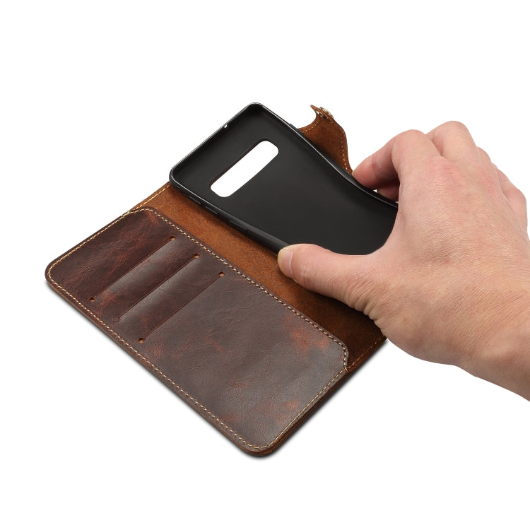 For Galaxy S10 Plus Denior Oil Wax Cowhide Magnetic Button Horizontal Flip Leather Case with Card Slots & Wallet(Black) - Galaxy Phone Cases by Denior | Online Shopping UK | buy2fix