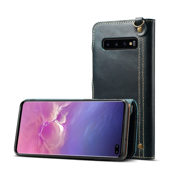 For Galaxy S10 Plus Denior Oil Wax Cowhide Magnetic Button Horizontal Flip Leather Case with Card Slots & Wallet(Dark Blue) - Galaxy Phone Cases by Denior | Online Shopping UK | buy2fix