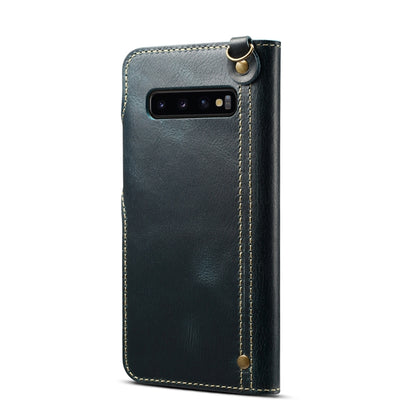 For Galaxy S10 Plus Denior Oil Wax Cowhide Magnetic Button Horizontal Flip Leather Case with Card Slots & Wallet(Dark Blue) - Galaxy Phone Cases by Denior | Online Shopping UK | buy2fix