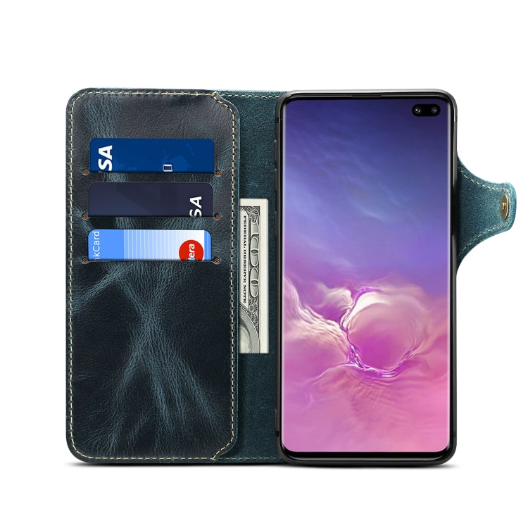 For Galaxy S10 Plus Denior Oil Wax Cowhide Magnetic Button Horizontal Flip Leather Case with Card Slots & Wallet(Dark Blue) - Galaxy Phone Cases by Denior | Online Shopping UK | buy2fix