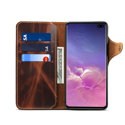 For Galaxy S10 Plus Denior Oil Wax Cowhide Magnetic Button Horizontal Flip Leather Case with Card Slots & Wallet(Brown) - Galaxy Phone Cases by Denior | Online Shopping UK | buy2fix
