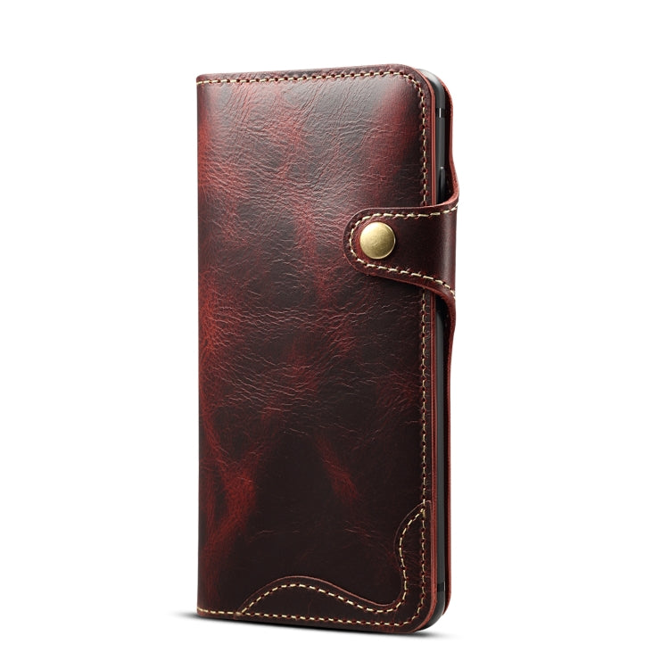 For Galaxy S10 Plus Denior Oil Wax Cowhide Magnetic Button Horizontal Flip Leather Case with Card Slots & Wallet(Dark Red) - Galaxy Phone Cases by Denior | Online Shopping UK | buy2fix