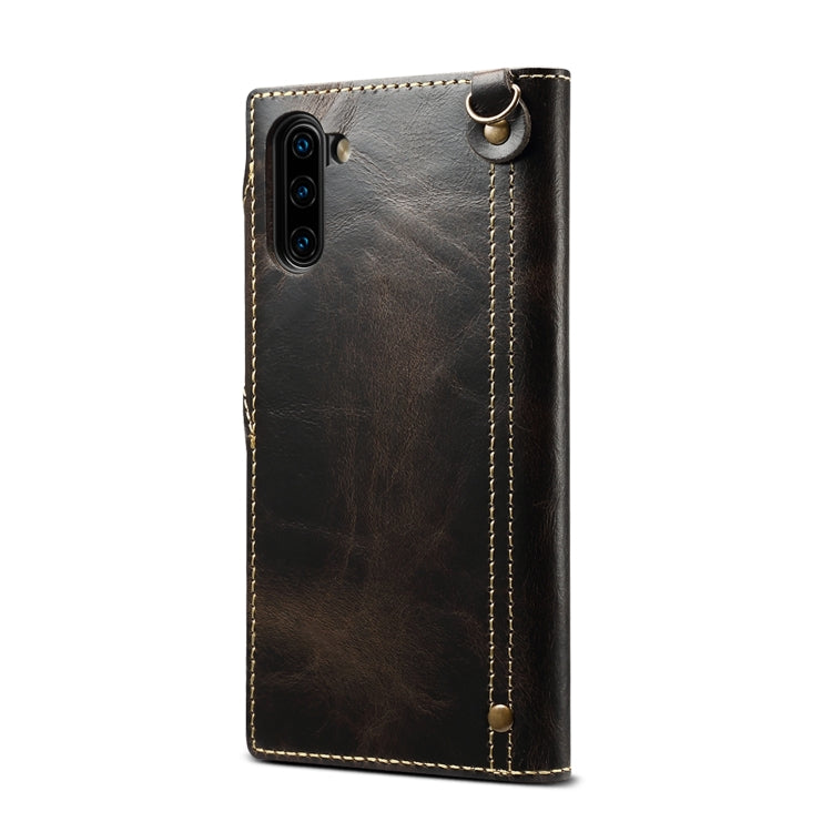 For Galaxy Note 10 Denior Oil Wax Cowhide Magnetic Button Horizontal Flip Leather Case with Card Slots & Wallet(Black) - Galaxy Phone Cases by Denior | Online Shopping UK | buy2fix