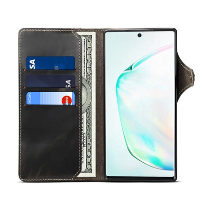 For Galaxy Note 10 Denior Oil Wax Cowhide Magnetic Button Horizontal Flip Leather Case with Card Slots & Wallet(Black) - Galaxy Phone Cases by Denior | Online Shopping UK | buy2fix