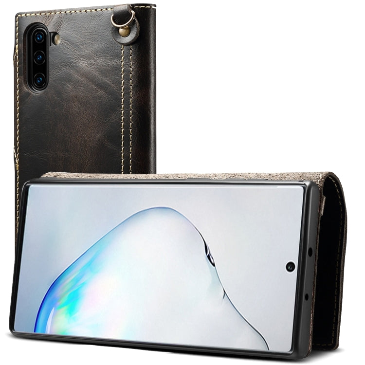 For Galaxy Note 10 Denior Oil Wax Cowhide Magnetic Button Horizontal Flip Leather Case with Card Slots & Wallet(Black) - Galaxy Phone Cases by Denior | Online Shopping UK | buy2fix