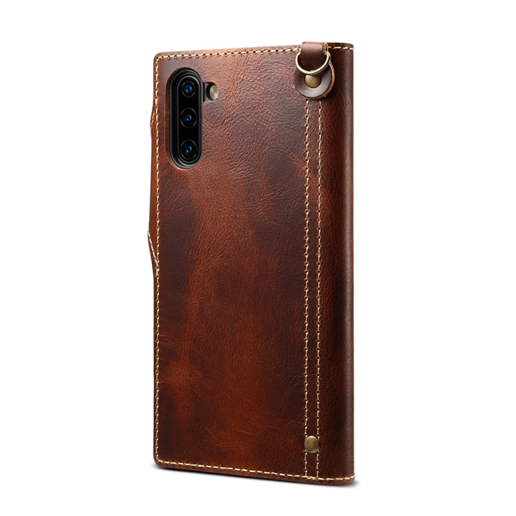 For Galaxy Note 10 Denior Oil Wax Cowhide Magnetic Button Horizontal Flip Leather Case with Card Slots & Wallet(Brown) - Galaxy Phone Cases by Denior | Online Shopping UK | buy2fix