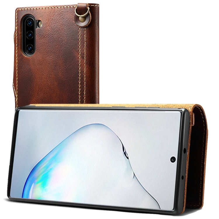 For Galaxy Note 10 Denior Oil Wax Cowhide Magnetic Button Horizontal Flip Leather Case with Card Slots & Wallet(Brown) - Galaxy Phone Cases by Denior | Online Shopping UK | buy2fix