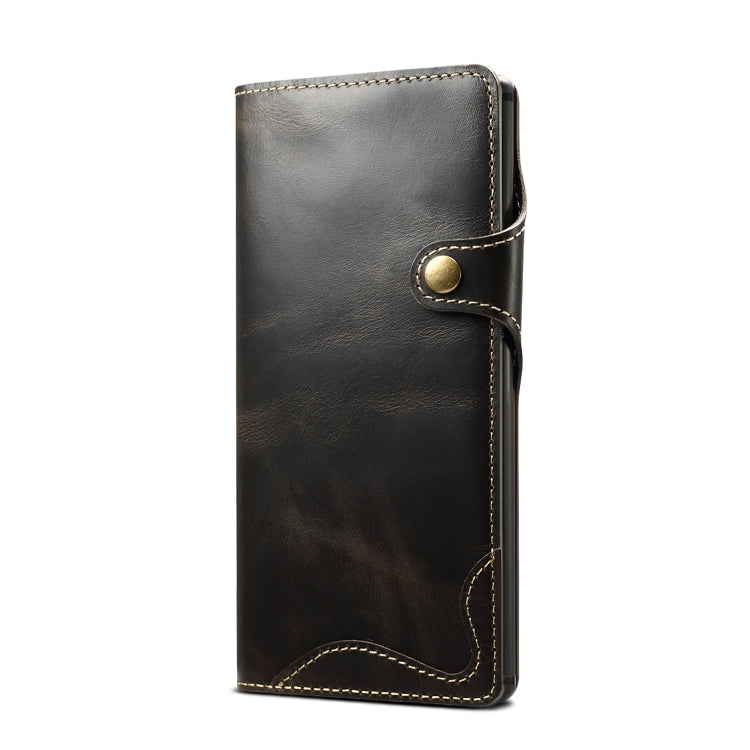For Galaxy Note 10 Plus Denior Oil Wax Cowhide Magnetic Button Horizontal Flip Leather Case with Card Slots & Wallet(Black) - Galaxy Phone Cases by Denior | Online Shopping UK | buy2fix