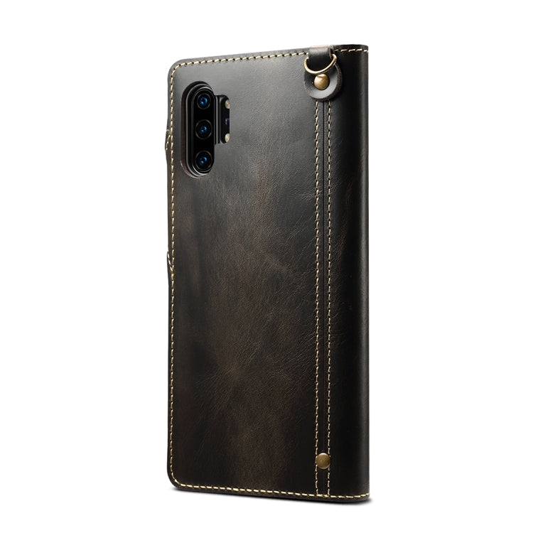 For Galaxy Note 10 Plus Denior Oil Wax Cowhide Magnetic Button Horizontal Flip Leather Case with Card Slots & Wallet(Black) - Galaxy Phone Cases by Denior | Online Shopping UK | buy2fix