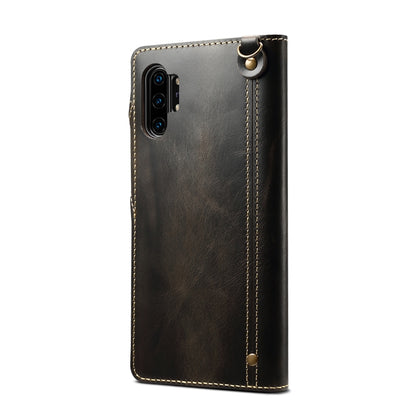 For Galaxy Note 10 Plus Denior Oil Wax Cowhide Magnetic Button Horizontal Flip Leather Case with Card Slots & Wallet(Black) - Galaxy Phone Cases by Denior | Online Shopping UK | buy2fix