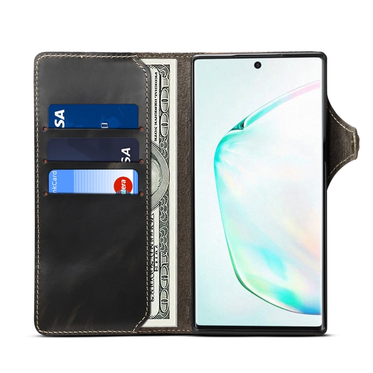 For Galaxy Note 10 Plus Denior Oil Wax Cowhide Magnetic Button Horizontal Flip Leather Case with Card Slots & Wallet(Black) - Galaxy Phone Cases by Denior | Online Shopping UK | buy2fix
