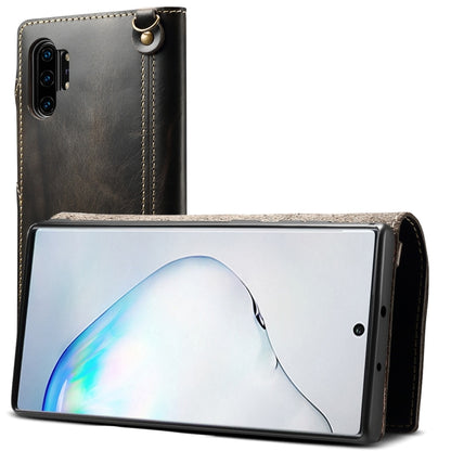 For Galaxy Note 10 Plus Denior Oil Wax Cowhide Magnetic Button Horizontal Flip Leather Case with Card Slots & Wallet(Black) - Galaxy Phone Cases by Denior | Online Shopping UK | buy2fix
