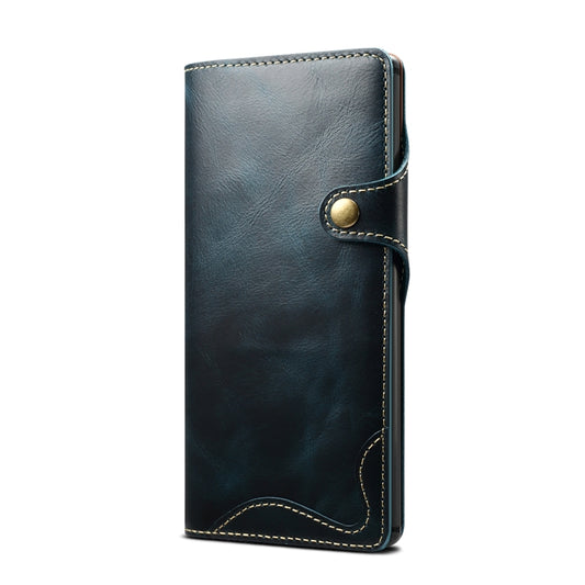 For Galaxy Note 10 Plus Denior Oil Wax Cowhide Magnetic Button Horizontal Flip Leather Case with Card Slots & Wallet(Dark Blue) - Galaxy Phone Cases by Denior | Online Shopping UK | buy2fix