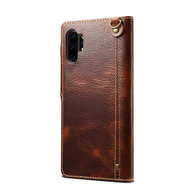 For Galaxy Note 10 Plus Denior Oil Wax Cowhide Magnetic Button Horizontal Flip Leather Case with Card Slots & Wallet(Brown) - Galaxy Phone Cases by Denior | Online Shopping UK | buy2fix