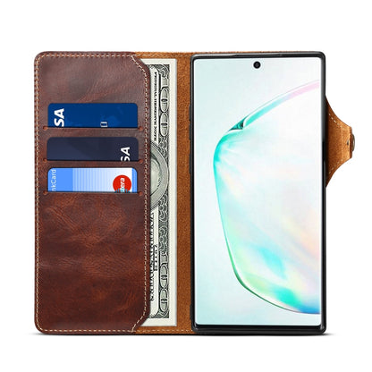 For Galaxy Note 10 Plus Denior Oil Wax Cowhide Magnetic Button Horizontal Flip Leather Case with Card Slots & Wallet(Brown) - Galaxy Phone Cases by Denior | Online Shopping UK | buy2fix