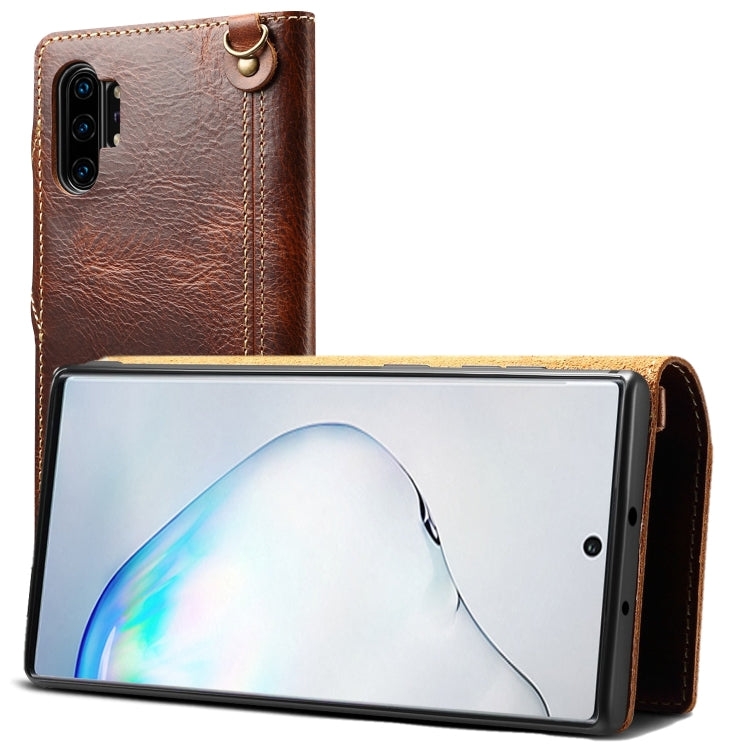 For Galaxy Note 10 Plus Denior Oil Wax Cowhide Magnetic Button Horizontal Flip Leather Case with Card Slots & Wallet(Brown) - Galaxy Phone Cases by Denior | Online Shopping UK | buy2fix