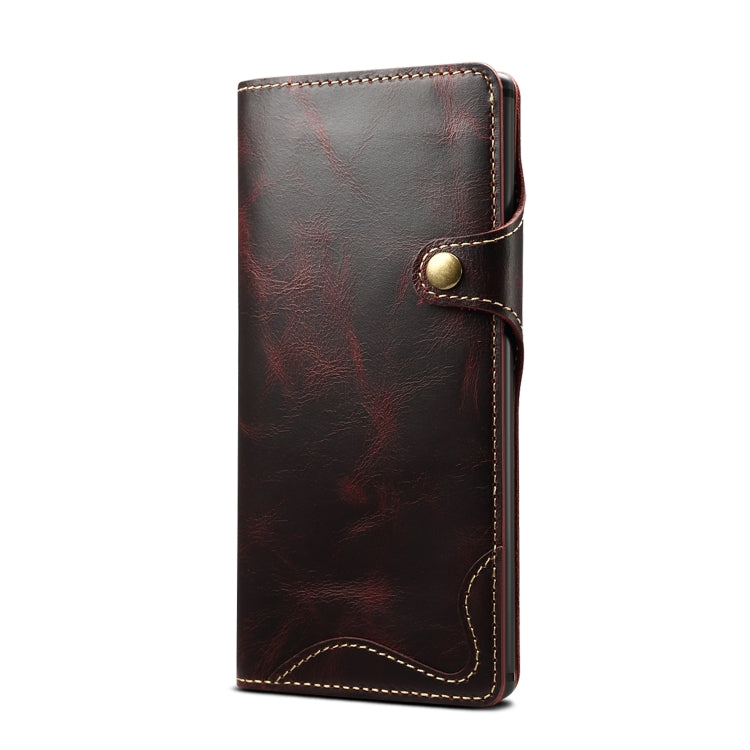 For Galaxy Note 10 Plus Denior Oil Wax Cowhide Magnetic Button Horizontal Flip Leather Case with Card Slots & Wallet(Dark Red) - Galaxy Phone Cases by Denior | Online Shopping UK | buy2fix