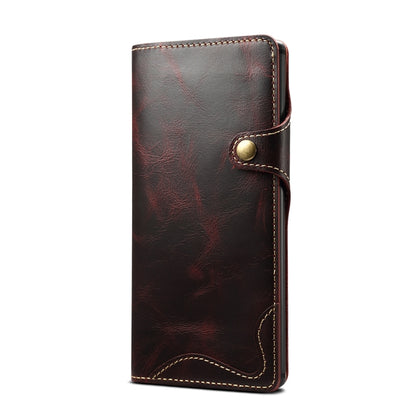 For Galaxy Note 10 Plus Denior Oil Wax Cowhide Magnetic Button Horizontal Flip Leather Case with Card Slots & Wallet(Dark Red) - Galaxy Phone Cases by Denior | Online Shopping UK | buy2fix
