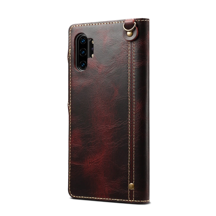 For Galaxy Note 10 Plus Denior Oil Wax Cowhide Magnetic Button Horizontal Flip Leather Case with Card Slots & Wallet(Dark Red) - Galaxy Phone Cases by Denior | Online Shopping UK | buy2fix