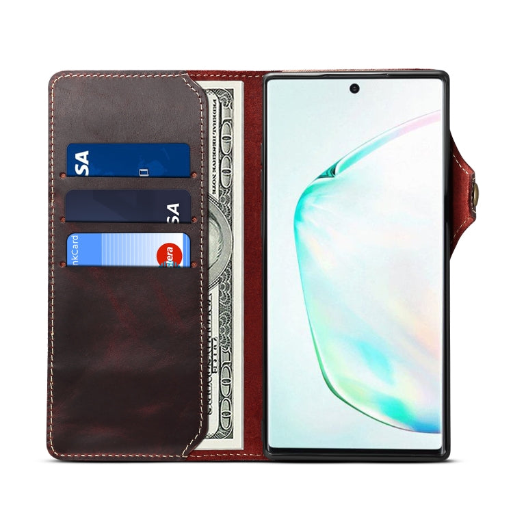 For Galaxy Note 10 Plus Denior Oil Wax Cowhide Magnetic Button Horizontal Flip Leather Case with Card Slots & Wallet(Dark Red) - Galaxy Phone Cases by Denior | Online Shopping UK | buy2fix