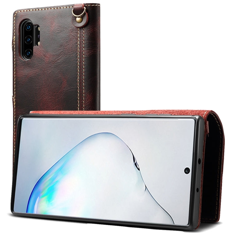 For Galaxy Note 10 Plus Denior Oil Wax Cowhide Magnetic Button Horizontal Flip Leather Case with Card Slots & Wallet(Dark Red) - Galaxy Phone Cases by Denior | Online Shopping UK | buy2fix