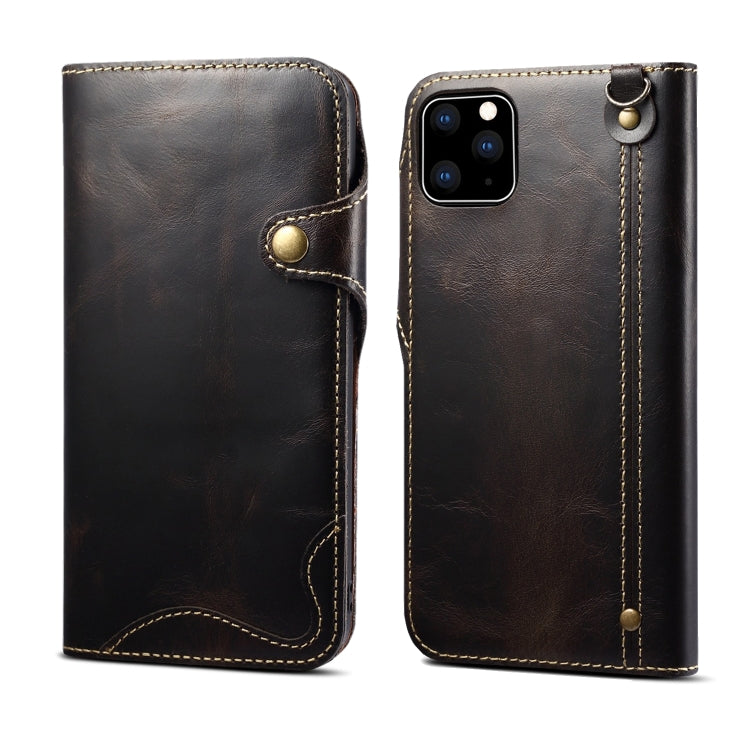 For iPhone 11 Denior Oil Wax Cowhide Magnetic Button Horizontal Flip Leather Case with Card Slots & Wallet(Black) - iPhone 11 Cases by Denior | Online Shopping UK | buy2fix