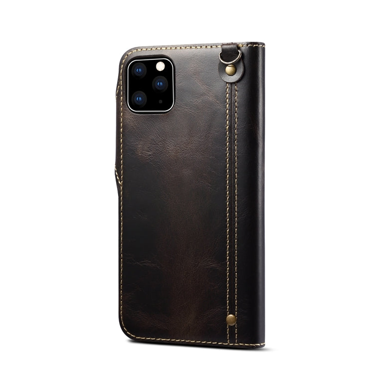 For iPhone 11 Denior Oil Wax Cowhide Magnetic Button Horizontal Flip Leather Case with Card Slots & Wallet(Black) - iPhone 11 Cases by Denior | Online Shopping UK | buy2fix