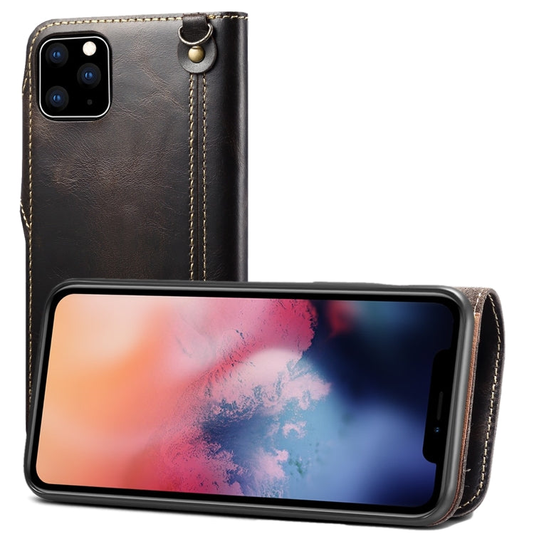 For iPhone 11 Denior Oil Wax Cowhide Magnetic Button Horizontal Flip Leather Case with Card Slots & Wallet(Black) - iPhone 11 Cases by Denior | Online Shopping UK | buy2fix
