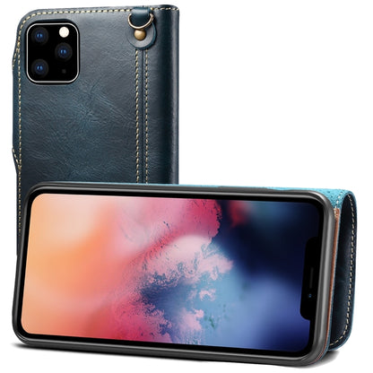 For iPhone 11 Denior Oil Wax Cowhide Magnetic Button Horizontal Flip Leather Case with Card Slots & Wallet(Dark Blue) - iPhone 11 Cases by Denior | Online Shopping UK | buy2fix