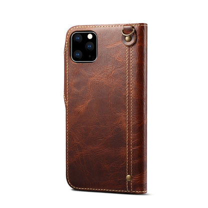 For iPhone 11 Denior Oil Wax Cowhide Magnetic Button Horizontal Flip Leather Case with Card Slots & Wallet(Brown) - iPhone 11 Cases by Denior | Online Shopping UK | buy2fix