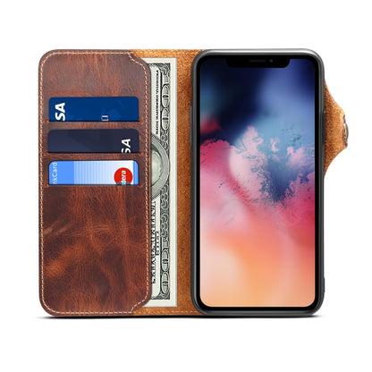 For iPhone 11 Denior Oil Wax Cowhide Magnetic Button Horizontal Flip Leather Case with Card Slots & Wallet(Brown) - iPhone 11 Cases by Denior | Online Shopping UK | buy2fix