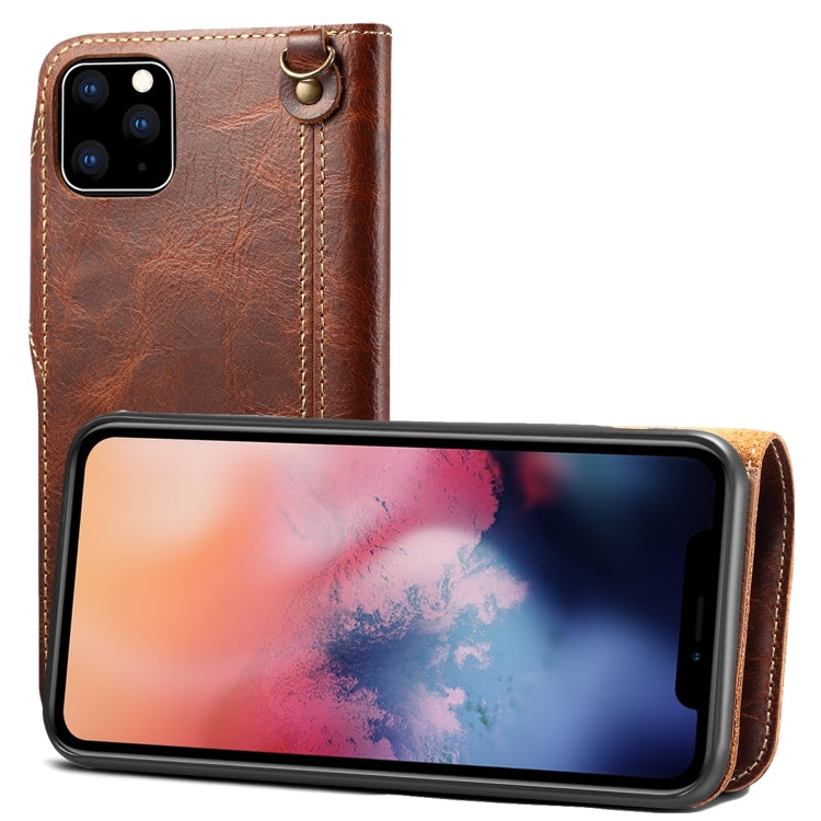 For iPhone 11 Denior Oil Wax Cowhide Magnetic Button Horizontal Flip Leather Case with Card Slots & Wallet(Brown) - iPhone 11 Cases by Denior | Online Shopping UK | buy2fix