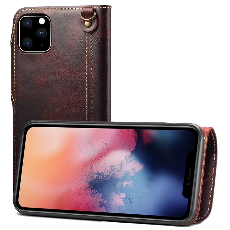 For iPhone 11 Denior Oil Wax Cowhide Magnetic Button Horizontal Flip Leather Case with Card Slots & Wallet(Dark Red) - iPhone 11 Cases by Denior | Online Shopping UK | buy2fix