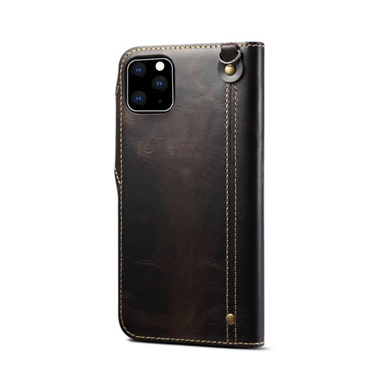 For iPhone 11 Pro Denior Oil Wax Cowhide Magnetic Button Horizontal Flip Leather Case with Card Slots & Wallet(Black) - iPhone 11 Pro Cases by Denior | Online Shopping UK | buy2fix