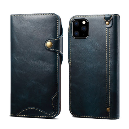 For iPhone 11 Pro Denior Oil Wax Cowhide Magnetic Button Horizontal Flip Leather Case with Card Slots & Wallet(Dark Blue) - iPhone 11 Pro Cases by Denior | Online Shopping UK | buy2fix