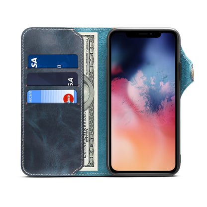 For iPhone 11 Pro Denior Oil Wax Cowhide Magnetic Button Horizontal Flip Leather Case with Card Slots & Wallet(Dark Blue) - iPhone 11 Pro Cases by Denior | Online Shopping UK | buy2fix