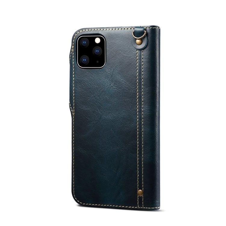 For iPhone 11 Pro Max Denior Oil Wax Cowhide Magnetic Button Horizontal Flip Leather Case with Card Slots & Wallet(Dark Blue) - iPhone 11 Pro Max Cases by Denior | Online Shopping UK | buy2fix