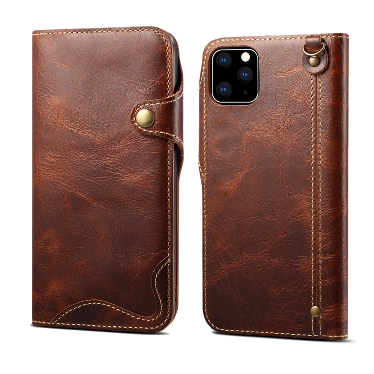 For iPhone 11 Pro Max Denior Oil Wax Cowhide Magnetic Button Horizontal Flip Leather Case with Card Slots & Wallet(Brown) - iPhone 11 Pro Max Cases by Denior | Online Shopping UK | buy2fix