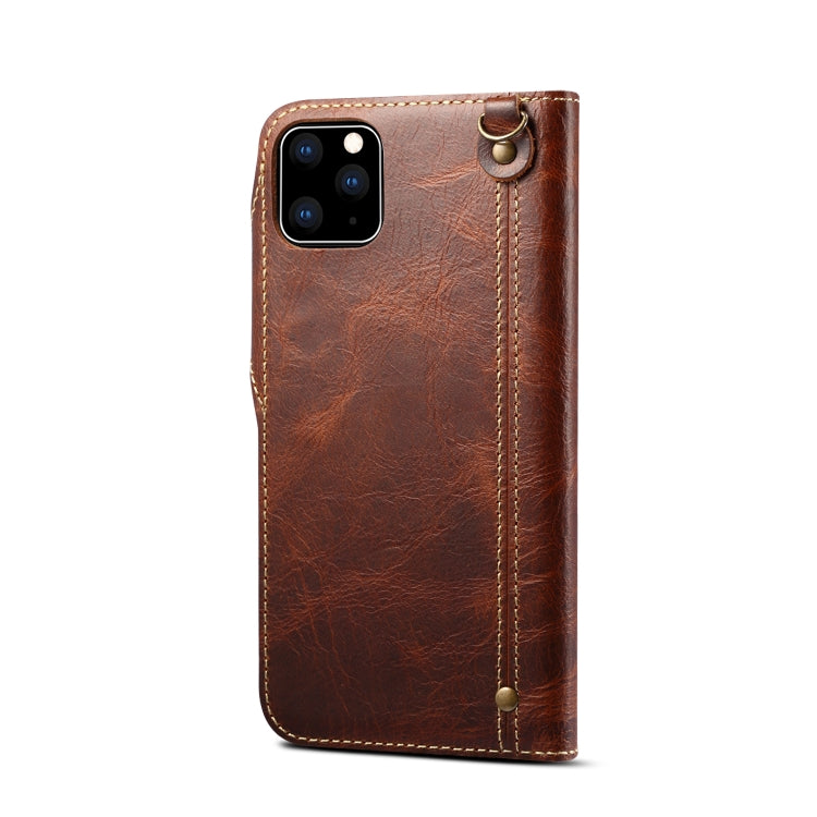 For iPhone 11 Pro Max Denior Oil Wax Cowhide Magnetic Button Horizontal Flip Leather Case with Card Slots & Wallet(Brown) - iPhone 11 Pro Max Cases by Denior | Online Shopping UK | buy2fix