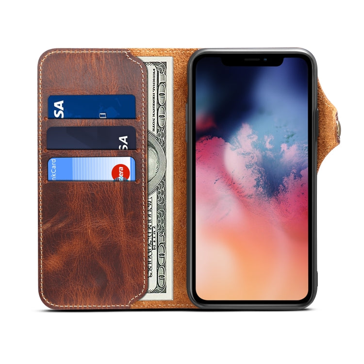 For iPhone 11 Pro Max Denior Oil Wax Cowhide Magnetic Button Horizontal Flip Leather Case with Card Slots & Wallet(Brown) - iPhone 11 Pro Max Cases by Denior | Online Shopping UK | buy2fix