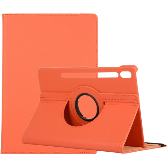 For Samsung Galaxy Tab S8 Ultra 360 Degrees Rotation Holder Litchi Leather Tablet Case(Orange) by buy2fix