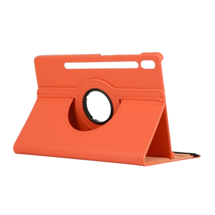 For Samsung Galaxy Tab S8 Ultra 360 Degrees Rotation Holder Litchi Leather Tablet Case(Orange) by buy2fix