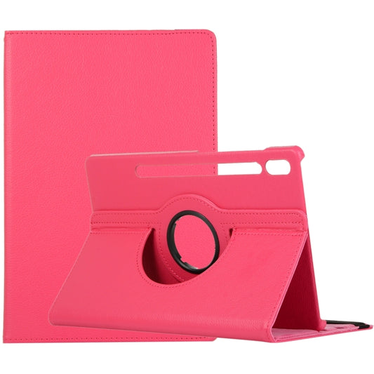 For Samsung Galaxy Tab S8 Ultra 360 Degrees Rotation Holder Litchi Leather Tablet Case(Rose Red) by buy2fix