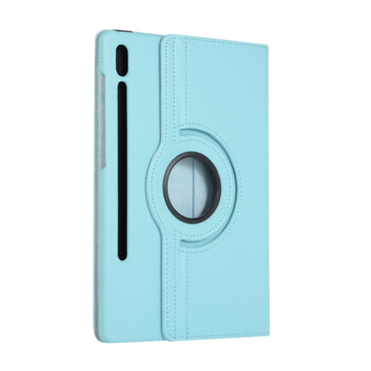 For Samsung Galaxy Tab S8 Ultra 360 Degrees Rotation Holder Litchi Leather Tablet Case(Sky Blue) by buy2fix
